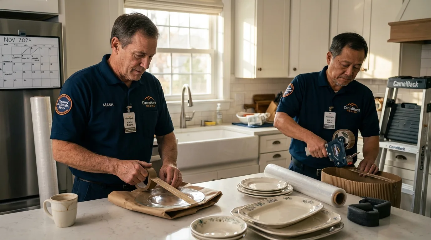 Professional crew packing kitchen dishware in Onalaska, TX